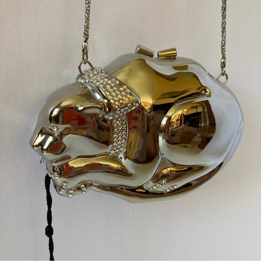 Vintage Silver Chrome Panther Clutch